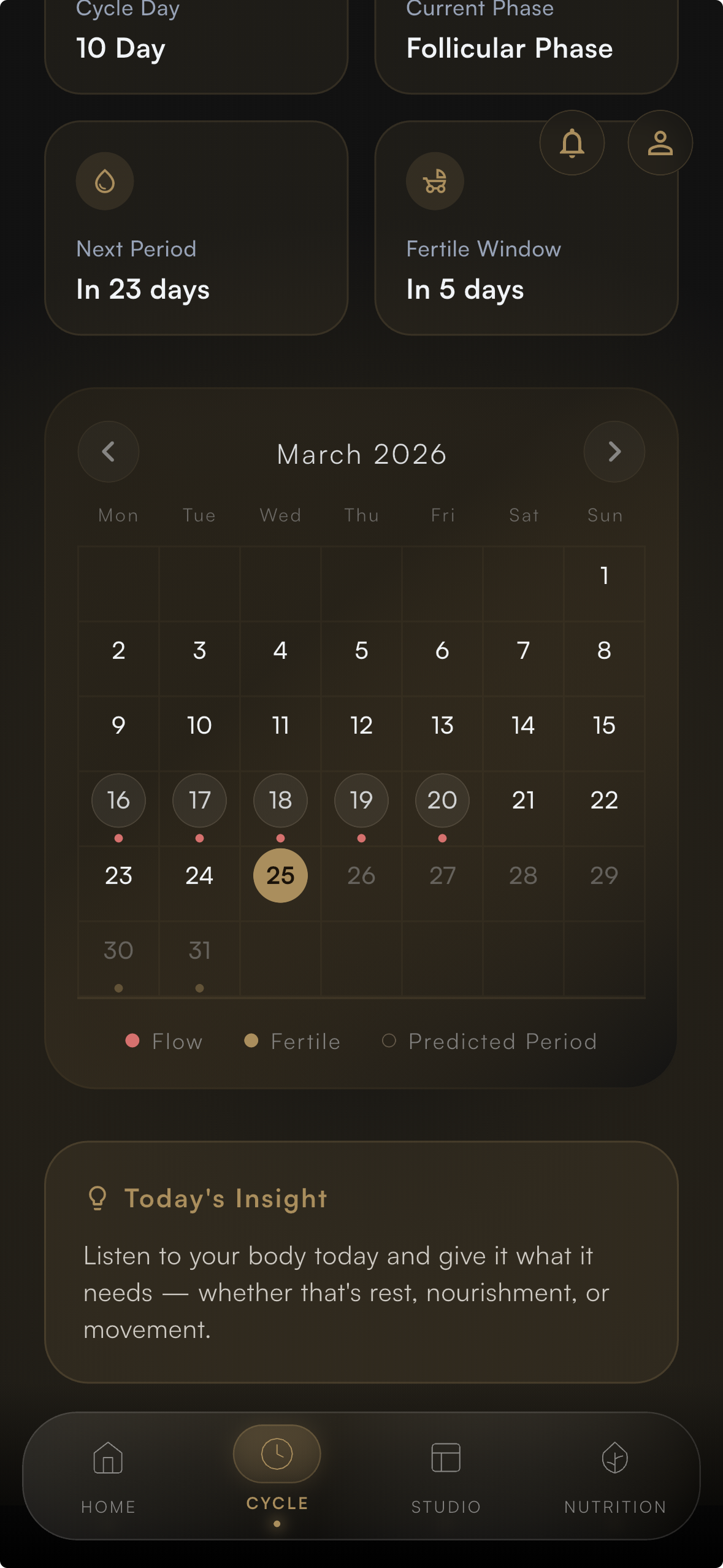 Eva period tracker app screenshot